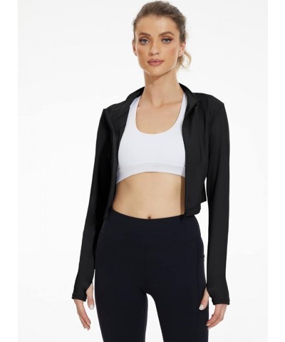 Women's Lightweight Athletic Zip Up Long Sleeve Crop Workout Running Sports Yoga Jacket Black $9.83 Jackets