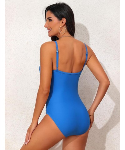 Women's Underwire One Piece Swimsuit Ruched Tummy Control Bathing Suits Push Up Twist Front Swimwear Monokini French Blue $15...