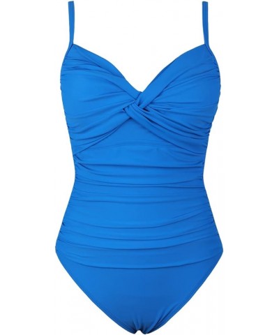 Women's Underwire One Piece Swimsuit Ruched Tummy Control Bathing Suits Push Up Twist Front Swimwear Monokini French Blue $15...