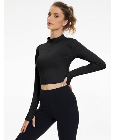 Women's Lightweight Athletic Zip Up Long Sleeve Crop Workout Running Sports Yoga Jacket Black $9.83 Jackets