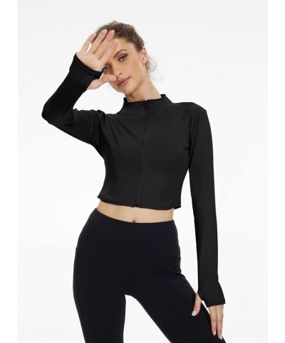 Women's Lightweight Athletic Zip Up Long Sleeve Crop Workout Running Sports Yoga Jacket Black $9.83 Jackets