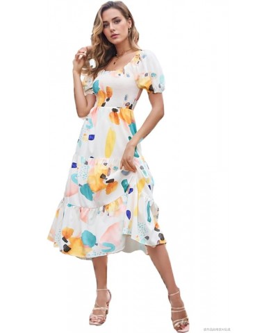 Women's Summer Boho Smocked Flowy Dress Aa-yellow-watercolour $25.96 Dresses