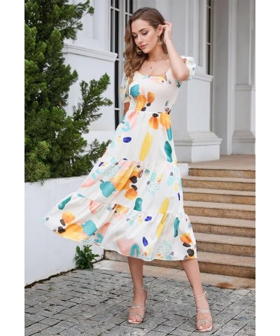 Women's Summer Boho Smocked Flowy Dress Aa-yellow-watercolour $25.96 Dresses