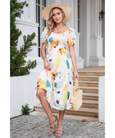 Women's Summer Boho Smocked Flowy Dress Aa-yellow-watercolour $25.96 Dresses