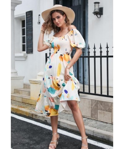 Women's Summer Boho Smocked Flowy Dress Aa-yellow-watercolour $25.96 Dresses