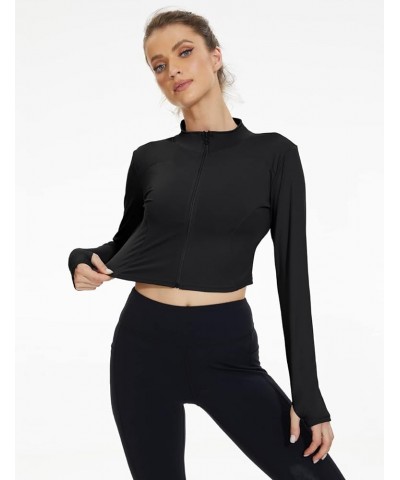 Women's Lightweight Athletic Zip Up Long Sleeve Crop Workout Running Sports Yoga Jacket Black $9.83 Jackets