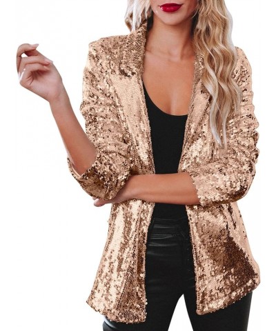 Women Sequins Blazer Sequin Jacket Casual Long Sleeve Glitter Party Shiny Lapel Coat Rave Womens Coats Gold $19.71 Blazers