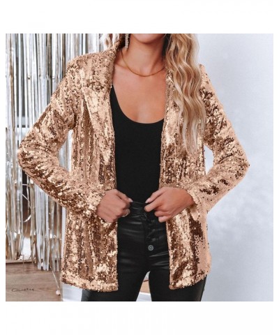 Women Sequins Blazer Sequin Jacket Casual Long Sleeve Glitter Party Shiny Lapel Coat Rave Womens Coats Gold $19.71 Blazers