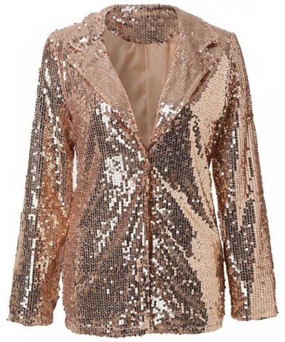 Women Sequins Blazer Sequin Jacket Casual Long Sleeve Glitter Party Shiny Lapel Coat Rave Womens Coats Gold $19.71 Blazers