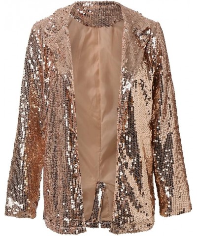 Women Sequins Blazer Sequin Jacket Casual Long Sleeve Glitter Party Shiny Lapel Coat Rave Womens Coats Gold $19.71 Blazers