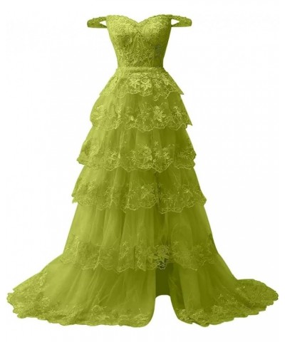 Women Tiered Tulle Lace Appliques Prom Dress A-Line Formal Ball Gown for 2023 Evening Party Dresses Olive Green $46.64 Dresses