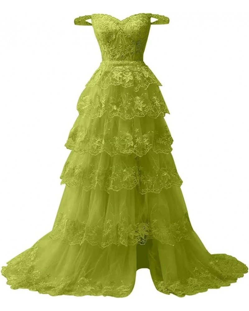 Women Tiered Tulle Lace Appliques Prom Dress A-Line Formal Ball Gown for 2023 Evening Party Dresses Olive Green $46.64 Dresses