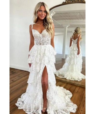 Women Tiered Tulle Lace Appliques Prom Dress A-Line Formal Ball Gown for 2023 Evening Party Dresses Olive Green $46.64 Dresses