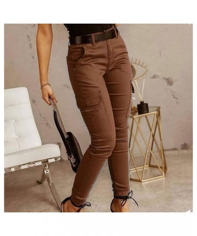 Women's Stretchy Tactical Cargo Pants High Waisted Casual Joggers Plus Size Skinny Trousers Cargo Pants with 6 Pockets Brown ...