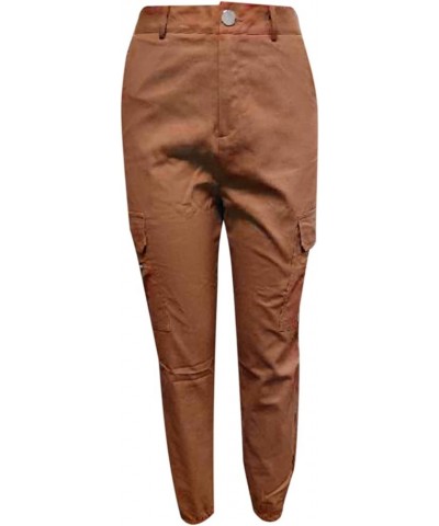 Women's Stretchy Tactical Cargo Pants High Waisted Casual Joggers Plus Size Skinny Trousers Cargo Pants with 6 Pockets Brown ...