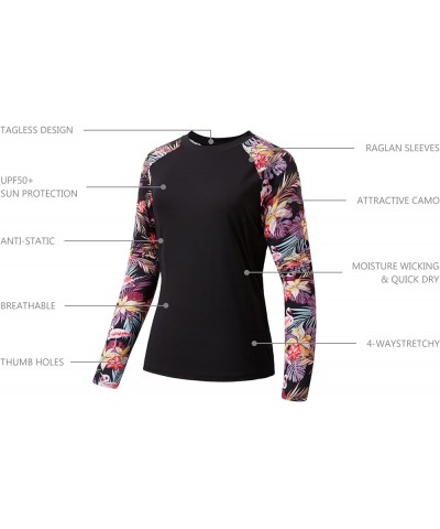 Women's UPF 50+ UV Sun Protection T-Shirt Long Sleeve Fishing Hiking Performance Shirts Black/Flamingo $12.87 Activewear