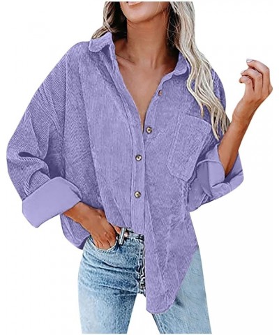 Shacket Jacket Women Corduroy Button Down Shirt Tops with Pocket Lapel Solid Casual Cardigan Fall 2024 Clothing A4-purple $13...