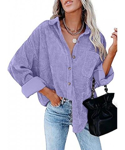 Shacket Jacket Women Corduroy Button Down Shirt Tops with Pocket Lapel Solid Casual Cardigan Fall 2024 Clothing A4-purple $13...