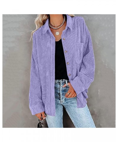 Shacket Jacket Women Corduroy Button Down Shirt Tops with Pocket Lapel Solid Casual Cardigan Fall 2024 Clothing A4-purple $13...