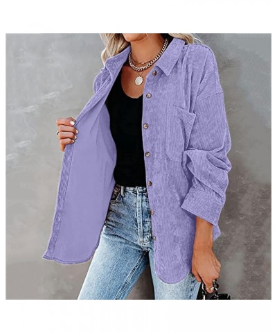 Shacket Jacket Women Corduroy Button Down Shirt Tops with Pocket Lapel Solid Casual Cardigan Fall 2024 Clothing A4-purple $13...