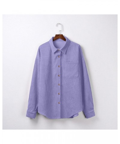 Shacket Jacket Women Corduroy Button Down Shirt Tops with Pocket Lapel Solid Casual Cardigan Fall 2024 Clothing A4-purple $13...