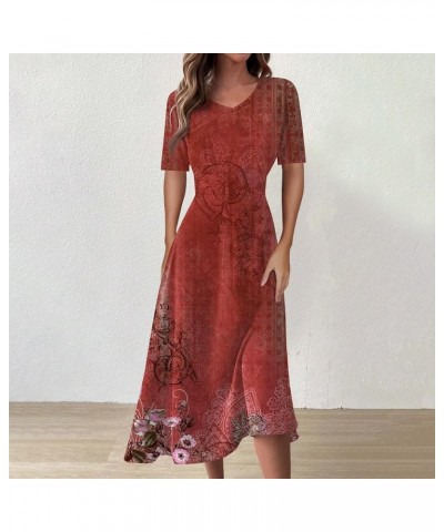 Women's Spring Dresses 2024 Short Sleeve V Neck High Waist Chiffon Dress Summer Swing Maxi Dresses 04-red $25.64 Others