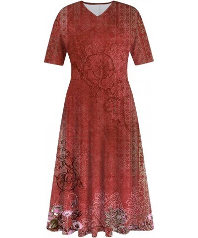 Women's Spring Dresses 2024 Short Sleeve V Neck High Waist Chiffon Dress Summer Swing Maxi Dresses 04-red $25.64 Others