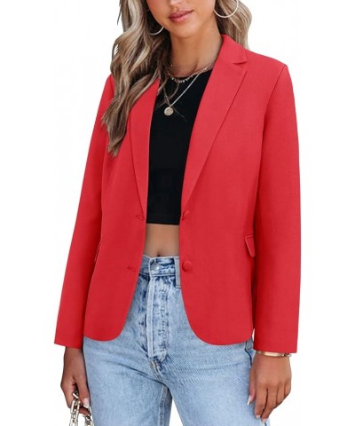 Women's Casual Blazer Jackets Suit Long Sleeve Open Front with Button Pockets for Business Office 02-red $18.90 Blazers