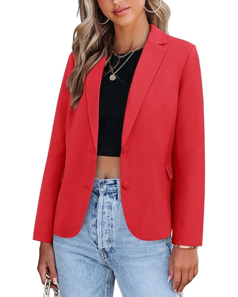 Women's Casual Blazer Jackets Suit Long Sleeve Open Front with Button Pockets for Business Office 02-red $18.90 Blazers