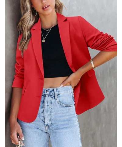 Women's Casual Blazer Jackets Suit Long Sleeve Open Front with Button Pockets for Business Office 02-red $18.90 Blazers