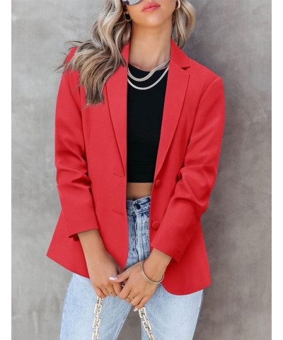 Women's Casual Blazer Jackets Suit Long Sleeve Open Front with Button Pockets for Business Office 02-red $18.90 Blazers