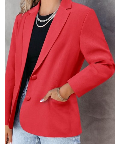 Women's Casual Blazer Jackets Suit Long Sleeve Open Front with Button Pockets for Business Office 02-red $18.90 Blazers