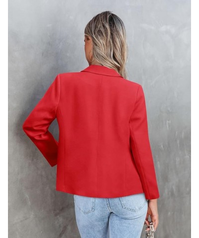 Women's Casual Blazer Jackets Suit Long Sleeve Open Front with Button Pockets for Business Office 02-red $18.90 Blazers