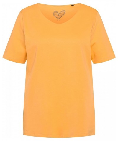 Womenswear Plus Size Curvy Oversize Double Layer Rounded V-Neck Slim Fit Tee 810528 Cantaloupe Orange $16.49 Tops