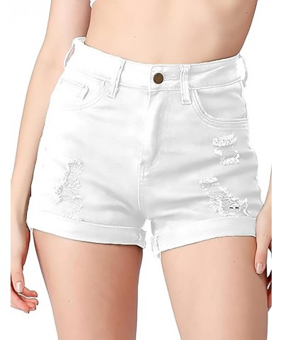 Women's Summer Casual Denim High Waisted Folded Hem Distressed Ripped Jeans Shorts Ricewhite $14.91 Shorts