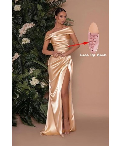 Mermaid Satin Prom Dresses Long Off The Shoulder Bridesmaid Dress with Slit Formal Gowns Turquoise $27.30 Dresses