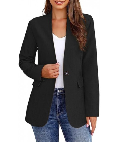 Womens Bussiness Casual Blazers Lapel Button Open Front Blazer Jacket Solid Long Sleeve Suite Jacket with Pockets B-black $13...