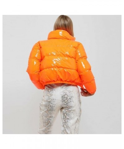 Womens Winter Metallic Crop Short Puffer Cotton-Padded Bubble Jackets Grey $23.80 Jackets