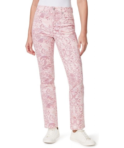 Women's Plus Size Amanda Classic High Rise Tapered Jean, Rosy Pink Roman Scrolls $13.43 Jeans