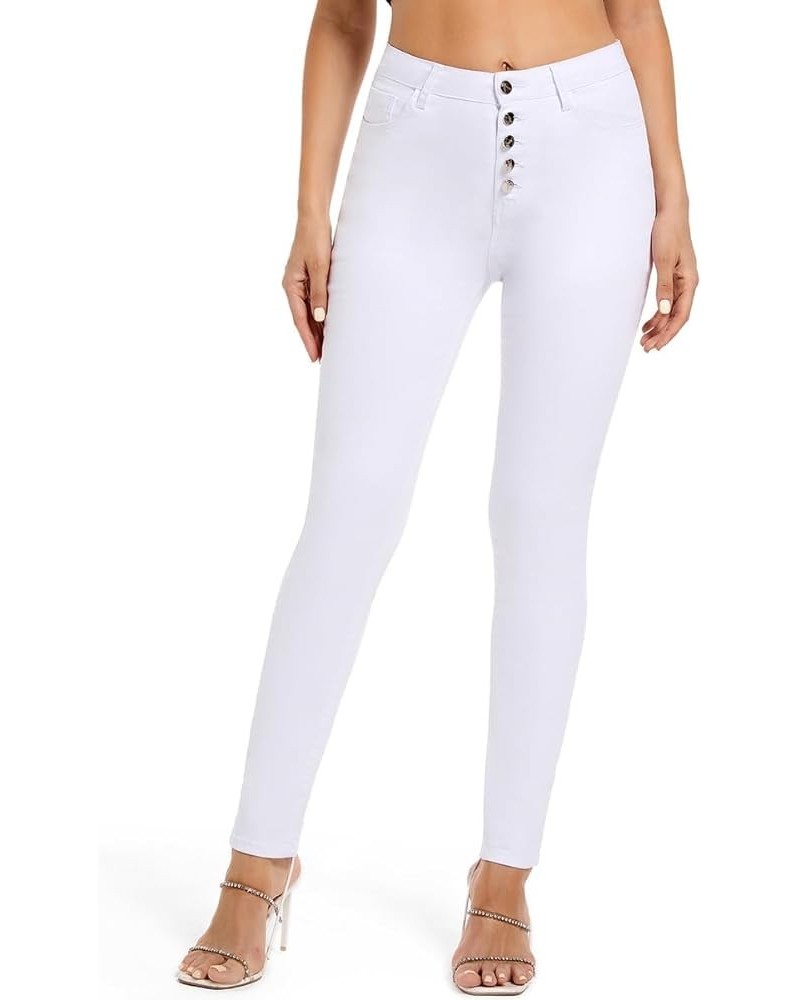 Womens High Waist Stretch Jeans 5 Button Push Up Butt Lifting Skinny Colombian Jeans White $19.24 Jeans