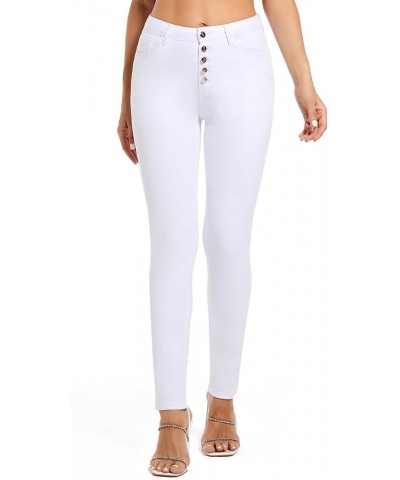 Womens High Waist Stretch Jeans 5 Button Push Up Butt Lifting Skinny Colombian Jeans White $19.24 Jeans