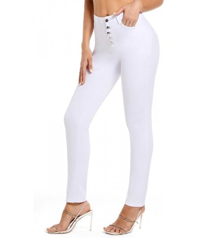 Womens High Waist Stretch Jeans 5 Button Push Up Butt Lifting Skinny Colombian Jeans White $19.24 Jeans