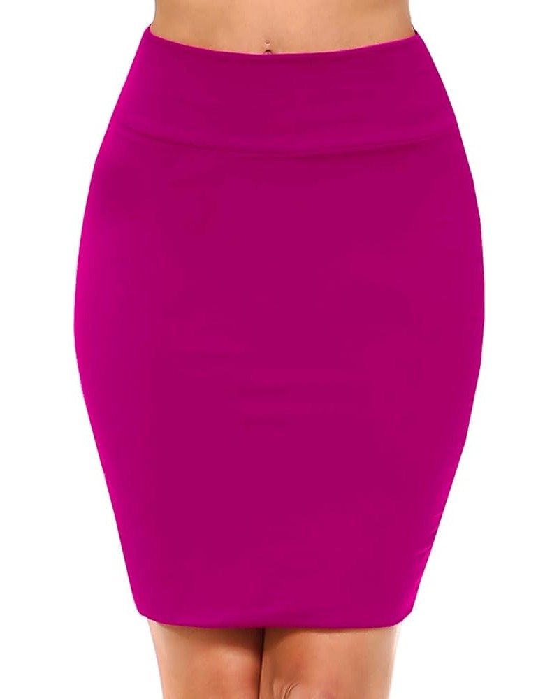 Women's Casual Stretchy Bodycon Pencil Mid-Mini Skirt Bms02-magenta $10.99 Skirts