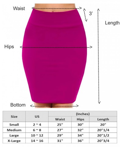 Women's Casual Stretchy Bodycon Pencil Mid-Mini Skirt Bms02-magenta $10.99 Skirts