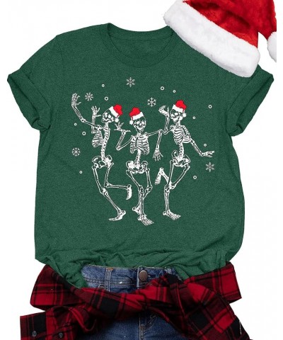 Dancing Skeleton Shirt for Women Christmas T-Shirt Xmas Skull Graphic Tees Holiday Tops Blouse Gift Green2 $11.79 T-Shirts