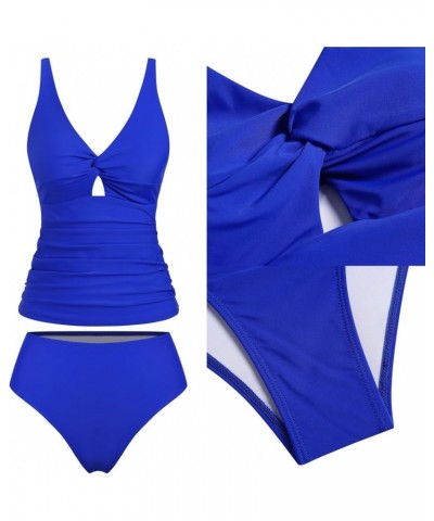 Women's Tankini Swimsuits Twist Front Tummy Control High Waisted Bikini Sets Two Piece Bathing Suits 1-royal Blue $17.86 Swim...