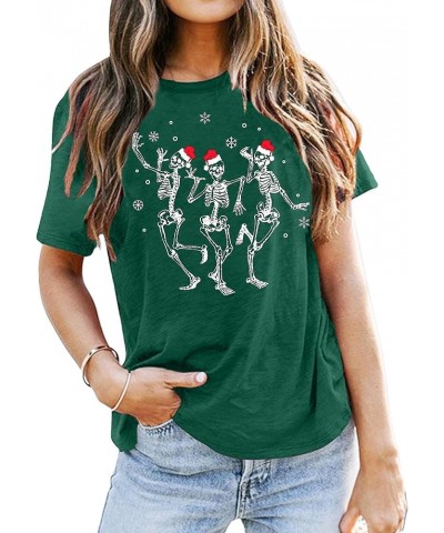 Dancing Skeleton Shirt for Women Christmas T-Shirt Xmas Skull Graphic Tees Holiday Tops Blouse Gift Green2 $11.79 T-Shirts