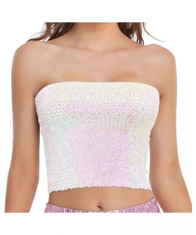 Womens Sparkly Sequin Mermaid Crop Tops, Strapless Metallic Tube Tops for Party Clubwear White $13.06 Tanks