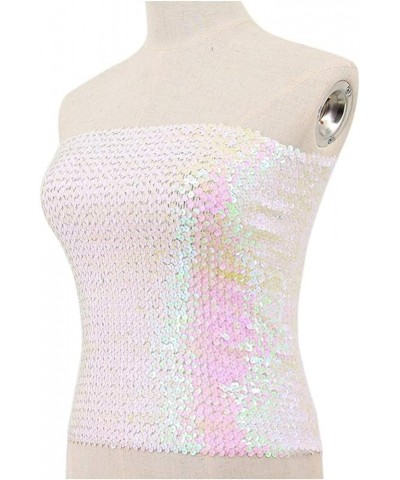 Womens Sparkly Sequin Mermaid Crop Tops, Strapless Metallic Tube Tops for Party Clubwear White $13.06 Tanks