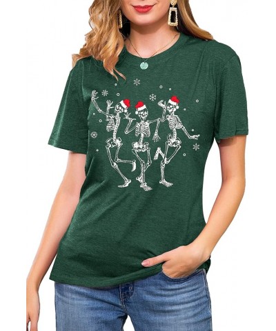 Dancing Skeleton Shirt for Women Christmas T-Shirt Xmas Skull Graphic Tees Holiday Tops Blouse Gift Green2 $11.79 T-Shirts